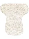 Magda Butrym Ruched Polka-dot Print Stretch-silk Chiffon Top In Beige