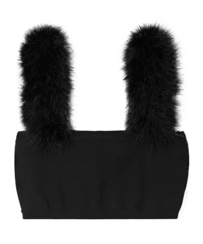 Magda Butrym Short Feather-trimmed Knit Top In Black