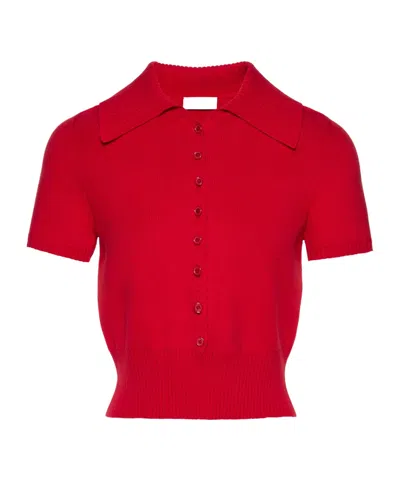 Magda Butrym Short-sleeve Buttoned Cropped Sweater In Red