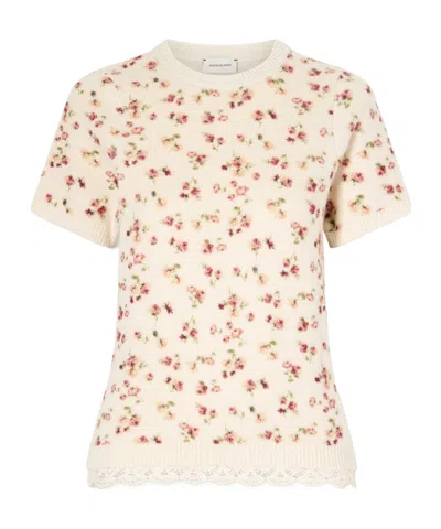 Magda Butrym Short-sleeved Floral Print Ribbed Knit Sweater In Neutral