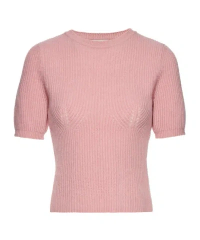 Magda Butrym Short Sleeved Ribbed Knitwear Top In Pink