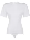 Magda Butrym Crew Neck Ribbed Bodysuit With Ruched Detailing In White