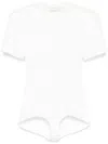 Magda Butrym Crew Neck Ribbed Bodysuit With Ruched Detailing In White