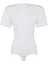 Magda Butrym Crew Neck Ribbed Bodysuit With Ruched Detailing In White