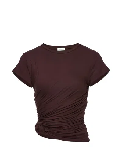 Magda Butrym Gathered Cotton-blend T-shirt In Brown