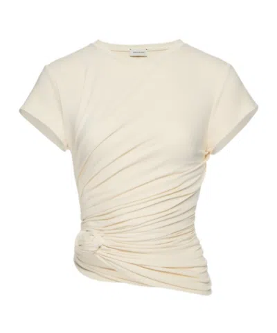 Magda Butrym Side-knot Draped T-shirt In Cream In White