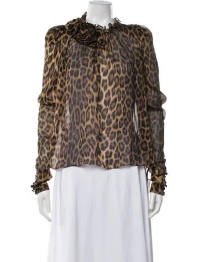 Pre-owned Magda Butrym Silk Animal Print Blouse In Brown