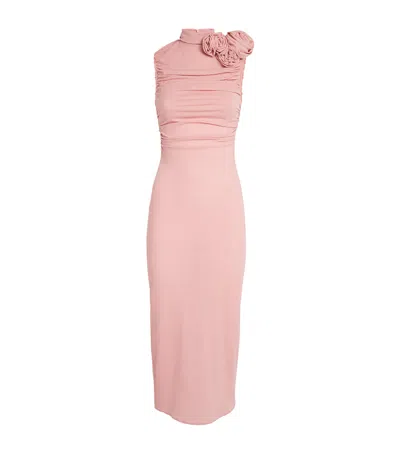 Magda Butrym Ruched Mock Neck Midi Dress In Pink