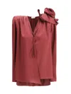 Magda Butrym Satin Blouse W/ Rose Detail In Bordeaux