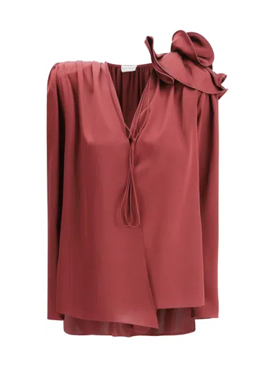 Magda Butrym Satin Blouse W/ Rose Detail In Red