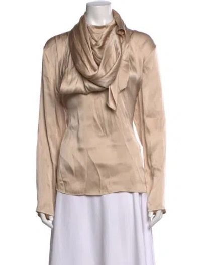Pre-owned Magda Butrym Silk Cowl Neck Top In Neutrals