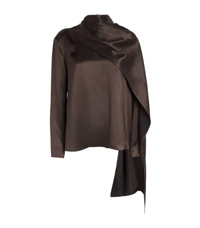 Magda Butrym Silk Draped Blouse In Brown