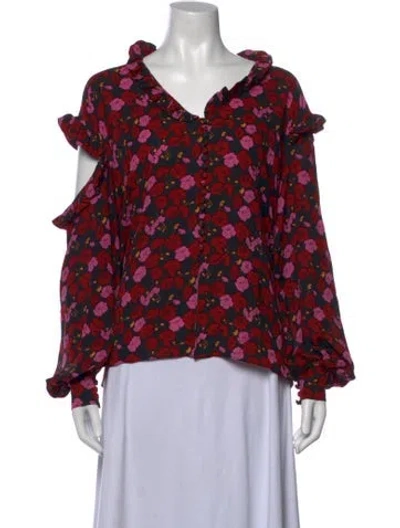 Pre-owned Magda Butrym Silk Floral Print Blouse In Black