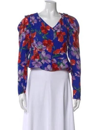 Pre-owned Magda Butrym Silk Floral Print Blouse In Blue