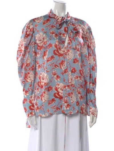Pre-owned Magda Butrym Silk Floral Print Blouse In Blue