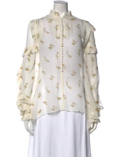 Pre-owned Magda Butrym Silk Floral Print Blouse In Neutral