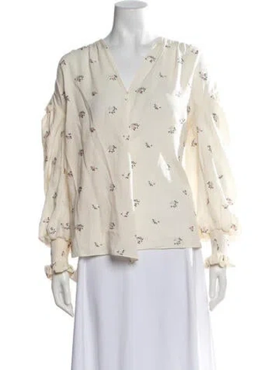 Pre-owned Magda Butrym Silk Floral Print Blouse In Neutrals