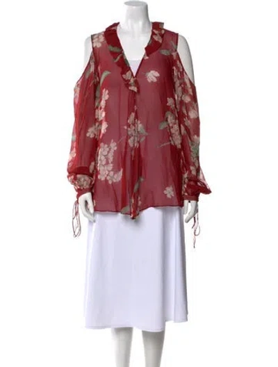 Pre-owned Magda Butrym Silk Floral Print Blouse In Red