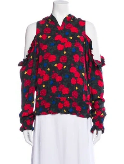 Pre-owned Magda Butrym Silk Floral Print Blouse In Red