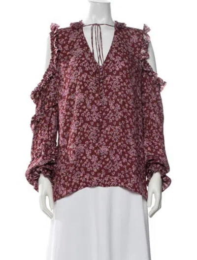 Pre-owned Magda Butrym Silk Floral Print Blouse In Red