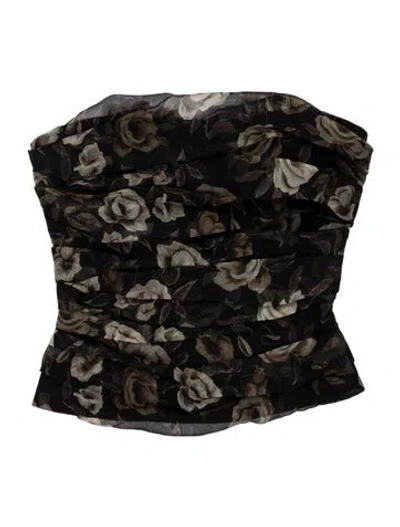 Pre-owned Magda Butrym Silk Floral Print Top In Black