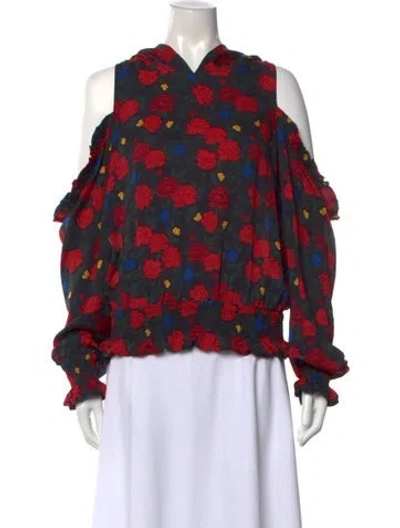 Pre-owned Magda Butrym Silk Floral Print Top In Red