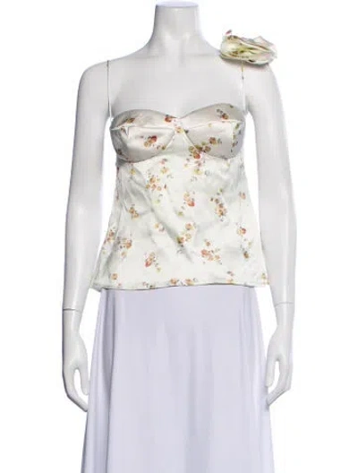 Pre-owned Magda Butrym Silk Floral Print Top W/ Tags In White