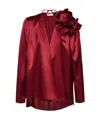 Magda Butrym Satin Blouse W/ Rose Detail In Red