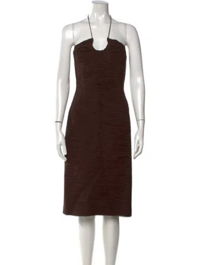 Pre-owned Magda Butrym Silk Knee-length Dress In Brown