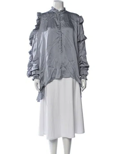 Pre-owned Magda Butrym Silk Long Sleeve Blouse In Silver