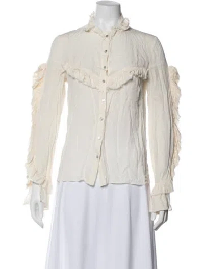 Pre-owned Magda Butrym Silk Long Sleeve Blouse In White