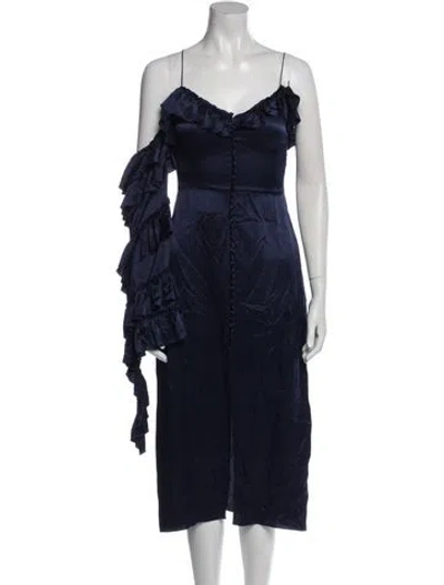 Pre-owned Magda Butrym Silk Midi Length Dress In Blue