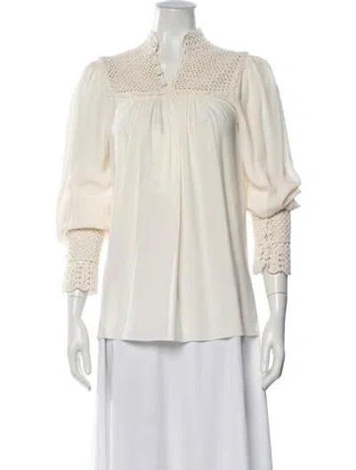 Pre-owned Magda Butrym Silk Mock Neck Blouse W/ Tags In Neutrals