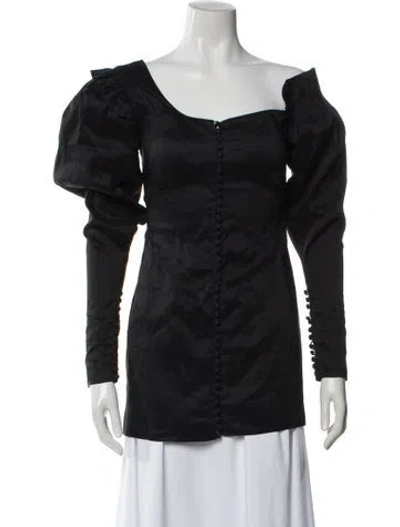 Pre-owned Magda Butrym Silk Off-the-shoulder Blouse In Gray