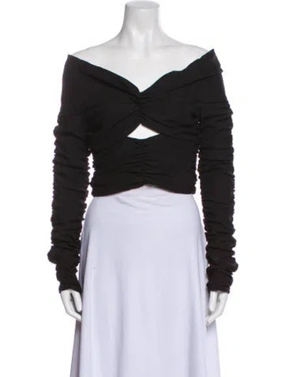 Pre-owned Magda Butrym Silk Off-the-shoulder Crop Top In Black
