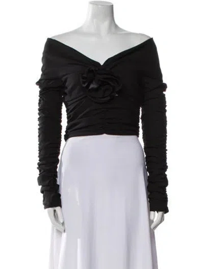 Pre-owned Magda Butrym Silk Off-the-shoulder Crop Top In Black