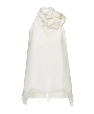 Magda Butrym Silk Open-back Lace-trim Blouse In Cream In White
