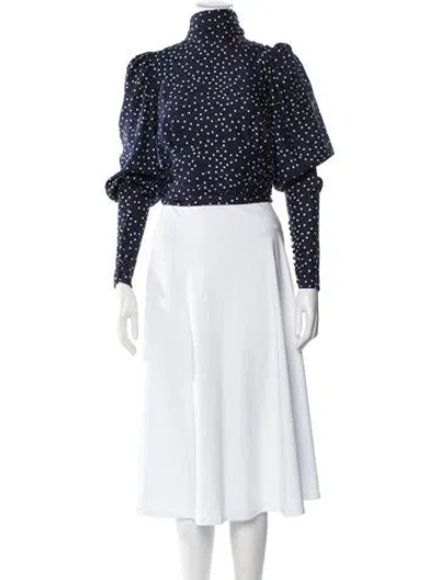Pre-owned Magda Butrym Silk Polka Dot Print Blouse In Blue