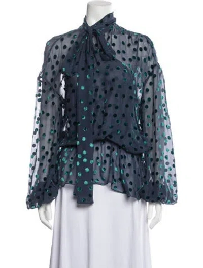 Pre-owned Magda Butrym Silk Polka Dot Print Blouse In Blue
