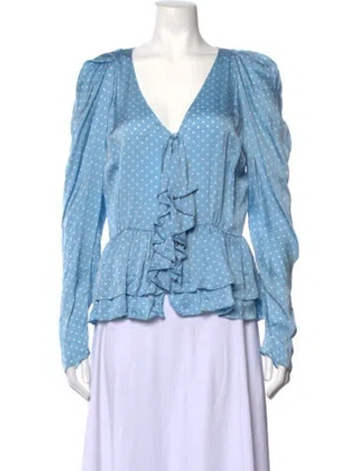 Pre-owned Magda Butrym Silk Polka Dot Print Blouse W/ Tags In Blue