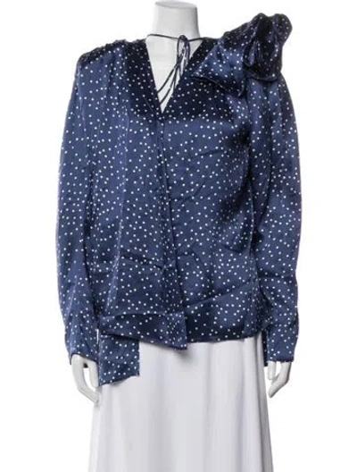 Pre-owned Magda Butrym Silk Polka Dot Print Jacket In Blue