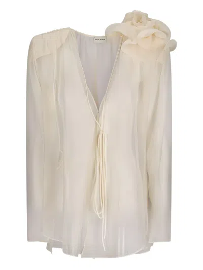 Magda Butrym Silk Rose-embellished Top In Gold