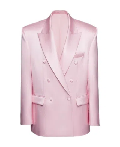 Magda Butrym Silk Satin Button-down Suit Coat In Pink