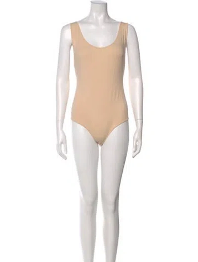 Pre-owned Magda Butrym Silk Scoop Neck Bodysuit In Neutral