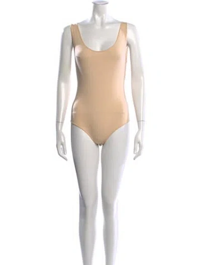 Pre-owned Magda Butrym Silk Scoop Neck Bodysuit In Neutral