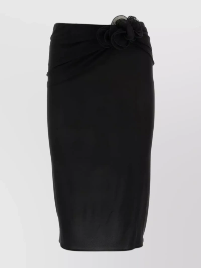 Magda Butrym Silk Skirt With High Waist And Floral Embellishment In Black