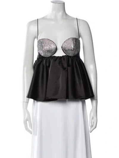 Pre-owned Magda Butrym Silk Square Neckline Crop Top In White
