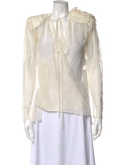 Pre-owned Magda Butrym Silk Tie Neck Blouse In Neutrals