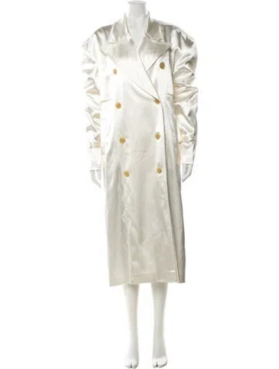 Pre-owned Magda Butrym Silk Trench Coat In White