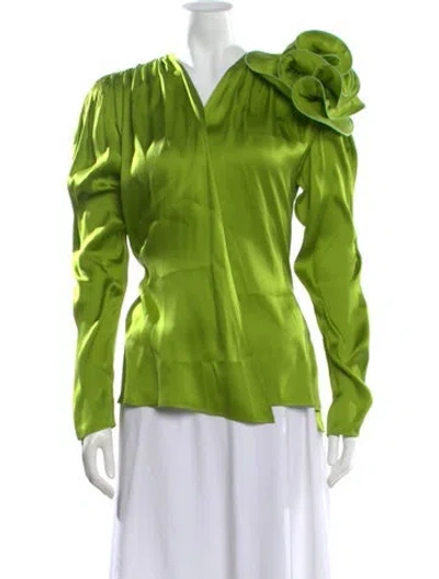 Pre-owned Magda Butrym Silk V-neck Blouse In Green